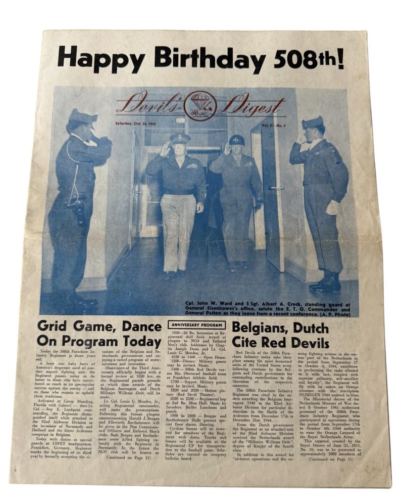 U.S. (Airborne) 508th PIR Devils Digest Magazine October 1945 - Nice Used Condition