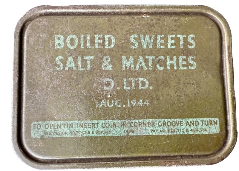British Boiled Sweets Salt & Matches Ration Tin 1944 - Nice Used Condition