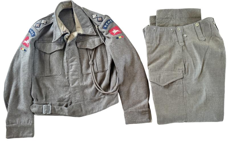 British 1937 Battle Dress Blouse & Trousers To A REME Captain in the VIII Corps - Nice Used Condition