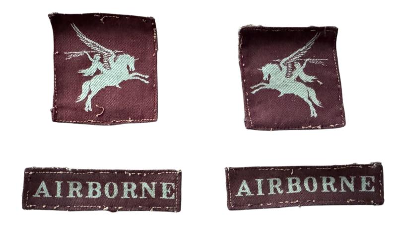British (Airborne) Pair Off Printed Pegasus Formation Patches And Airborne Tabs - Uniform Removed Condition