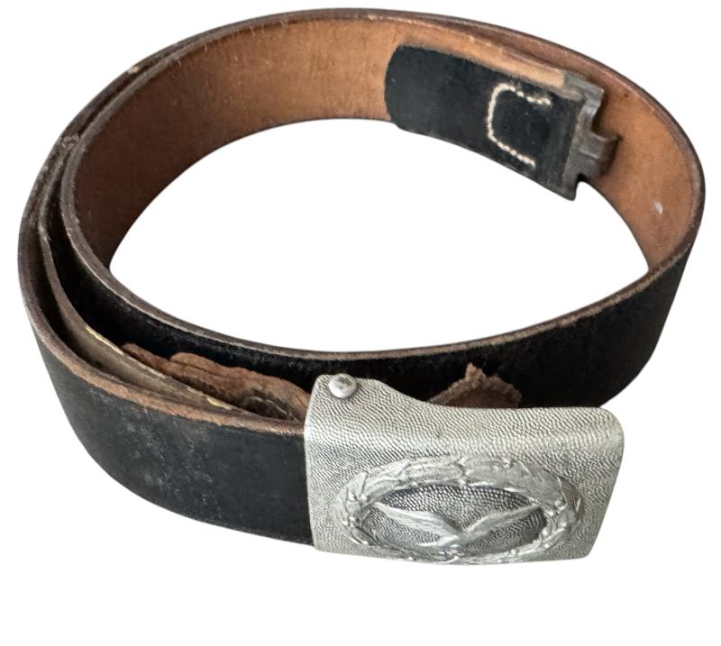 WH (Luftwaffe) Droptail Belt Buckle on Leather Tab And Leather Belt - Nice Used Condition