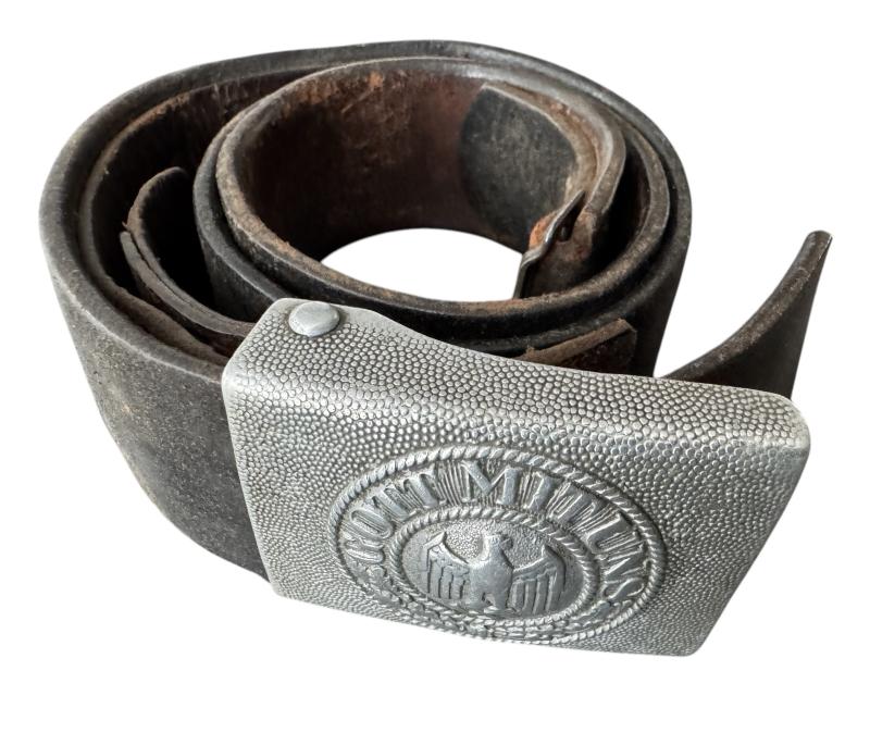 WH (HEER) Belt Buckle On Leather Tab And Leather Belt - Nice Used Condition