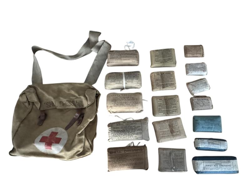 British (Airborne) Rubberized Shell Dressing Bag With Contents - Nice Used Condition