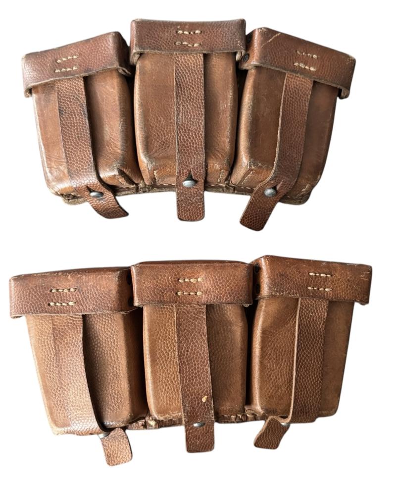 Set Of WH (Luftwaffe) K98 Brown Ammunition Pouches Both 1944 Dated - Nice Used Condition