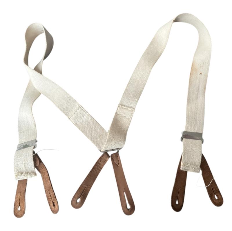 British Army White Cotton Braces 1945 Dated - Unissued Condition