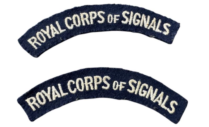 Pair Off British Royal Corps of Signals Embroided Shoulder Titles - Nice Used Condition