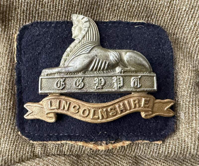 British Khaki Beret Lincolshire Regiment Badged With Black Backing  - Nice Used Condition