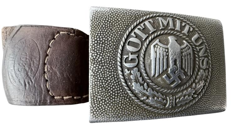 WH (HEER) Belt Buckle On Leather Tab - Nice Used Condition