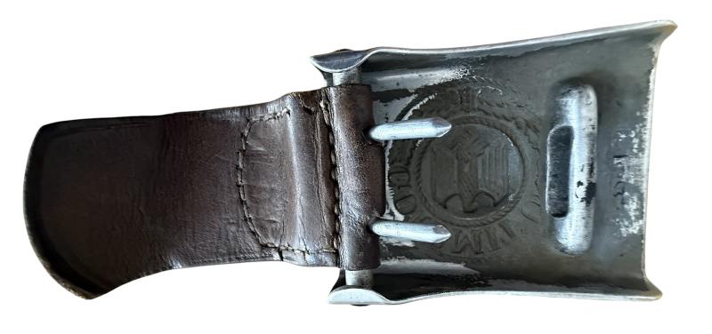WH (HEER) Belt Buckle On Leather Tab & Belt - Nice Used Condition