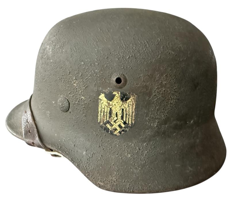 WH (Heer) M35 Double Decal Camouflaged Helmet - Nice Used Condition