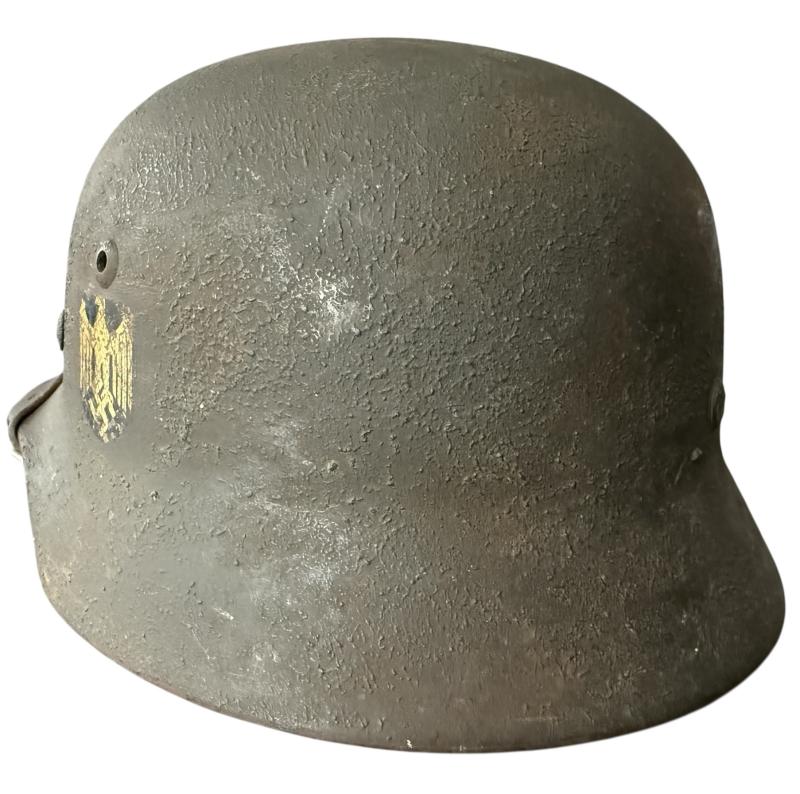 WH (Heer) M35 Double Decal Camouflaged Helmet - Nice Used Condition