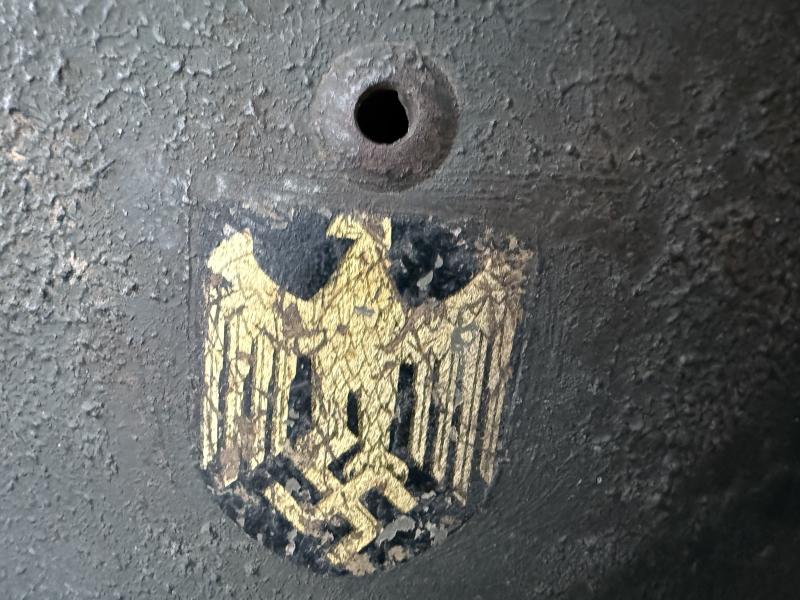 WH (Heer) M35 Double Decal Camouflaged Helmet - Nice Used Condition