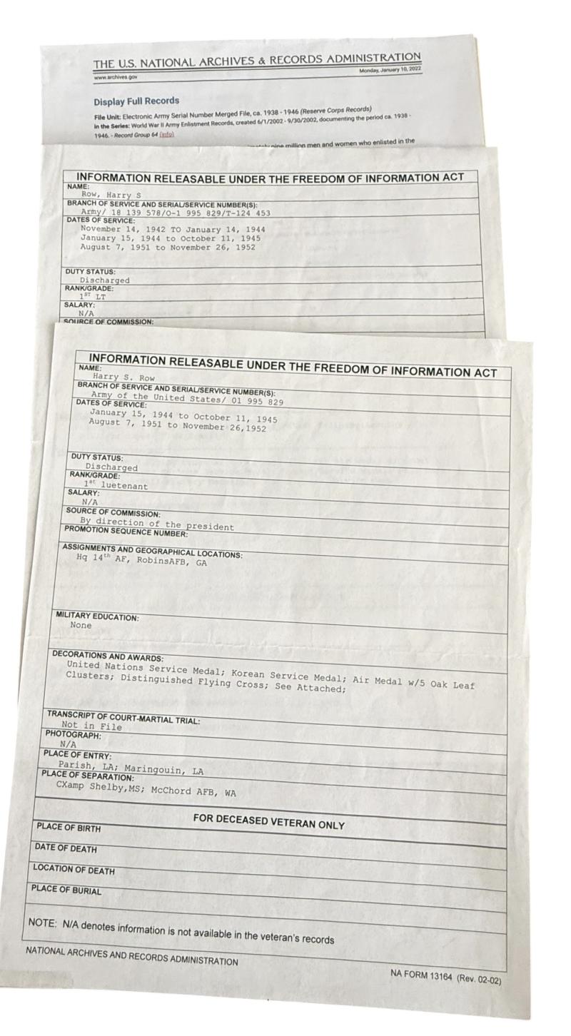 U.S. Eight Air Force Navigator Officers grouping 1st luitenant Harry .S.Row- Original Mounted