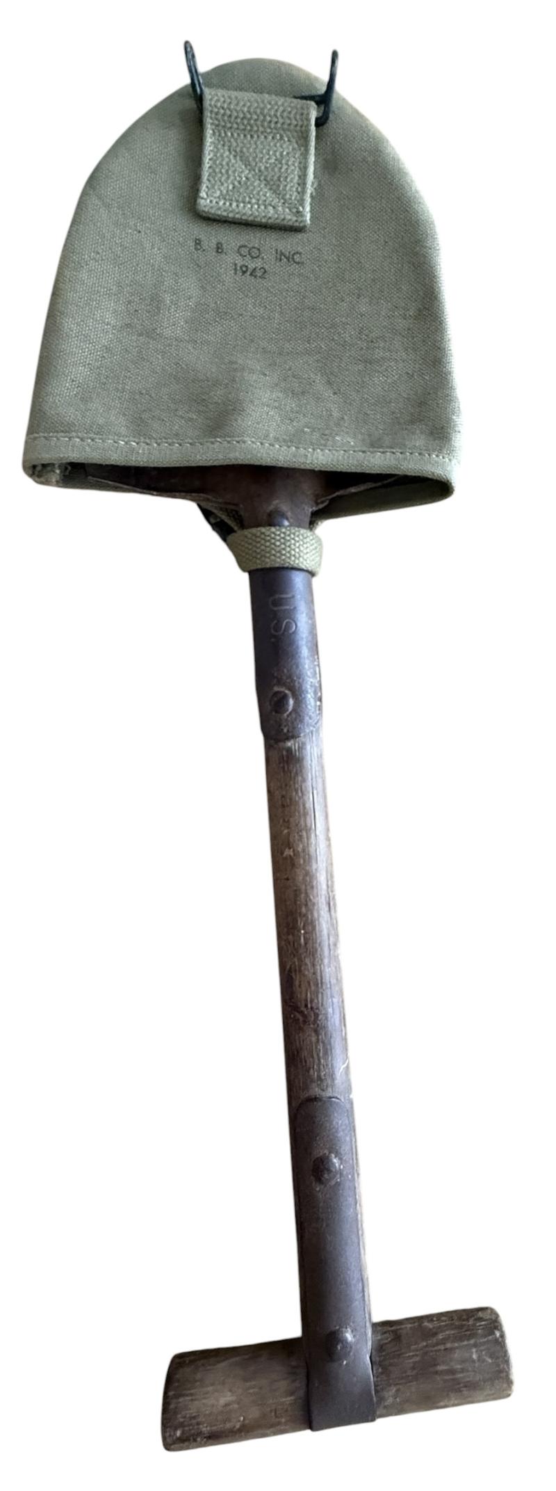 U.S. M1910 Intrenching Shovel i.e. T Shovel & Cover 1942 - Nice Used Condition