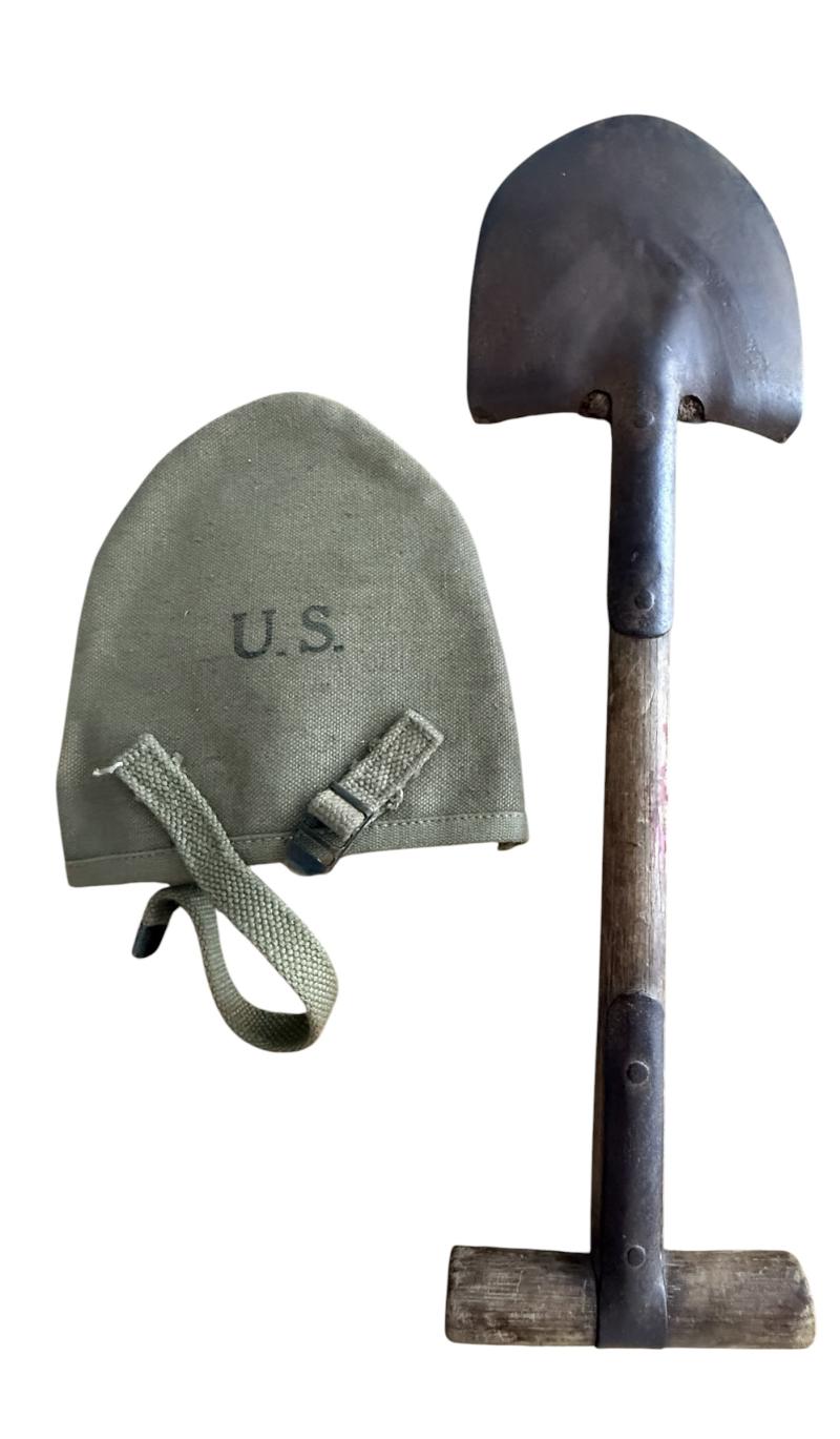 U.S. M1910 Intrenching Shovel i.e. T Shovel & Cover 1942 - Nice Used Condition