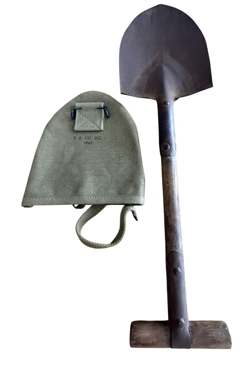 U.S. M1910 Intrenching Shovel i.e. T Shovel & Cover 1942 - Nice Used Condition
