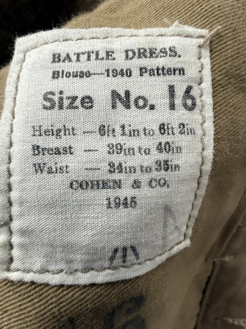British 1940 Pattern Battle Dress Blouse Size 16 - Near Mint Condition