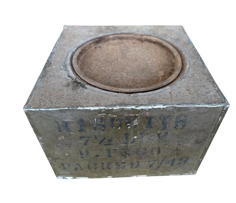 British 7 1/2 Biscuits Ration Tin 7/1943 - Nice Used Condition