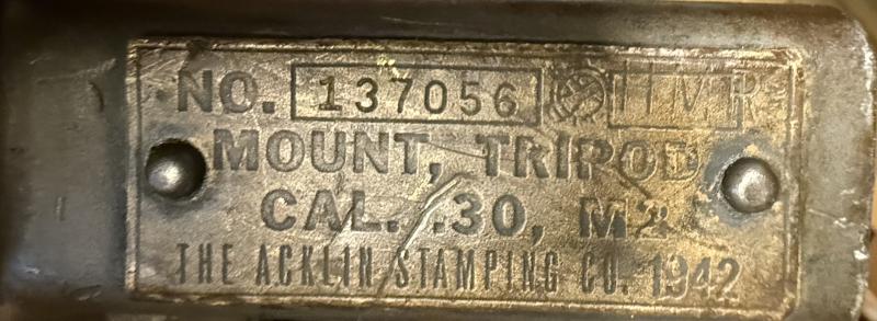 U.S. M2 Tripod For Cal .30 Browning M1919A4 1942 - With Pintle and T&E - Nice Used Condition