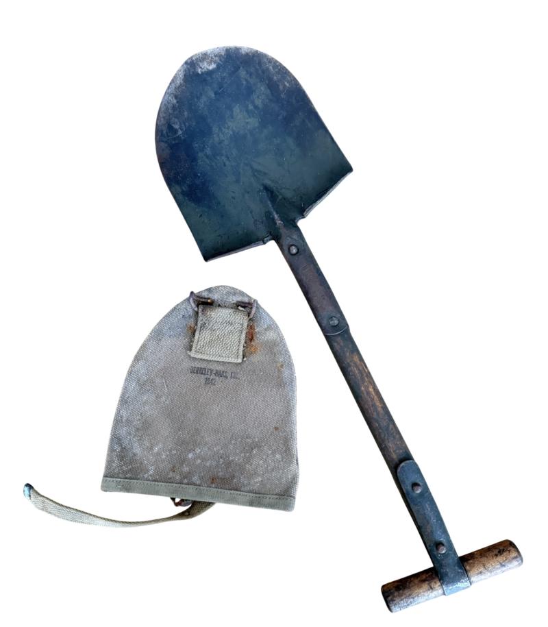 U.S. M1910 Intrenching Shovel i.e. T Shovel & Cover 1942 - Nice Used Condition