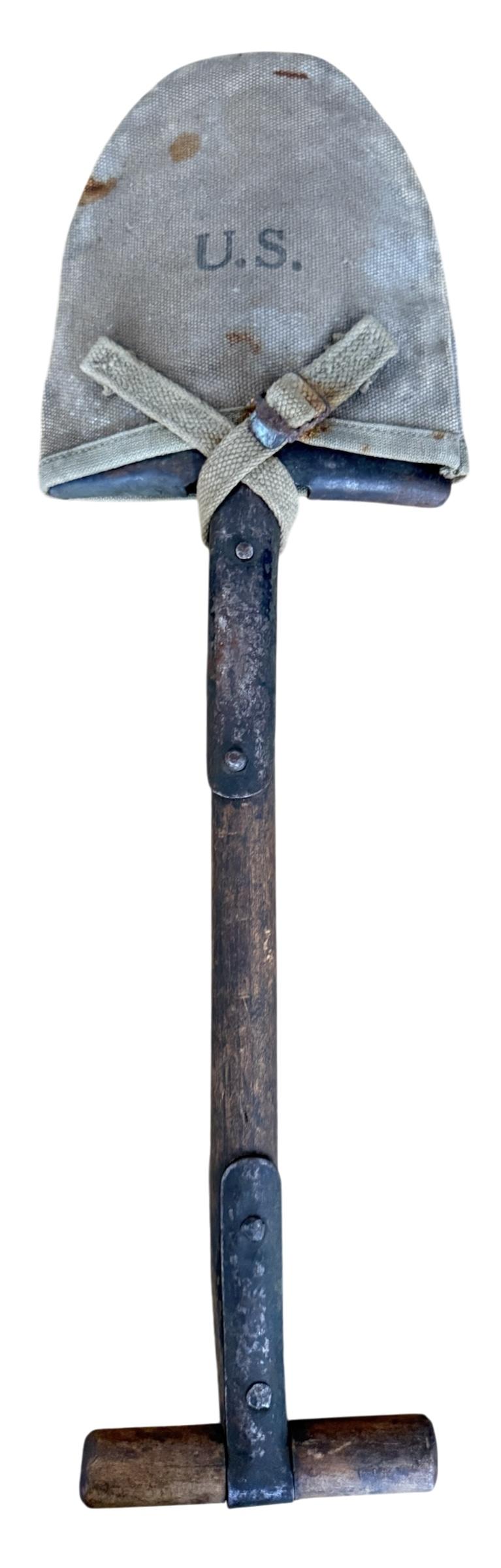 U.S. M1910 Intrenching Shovel i.e. T Shovel & Cover 1942 - Nice Used Condition