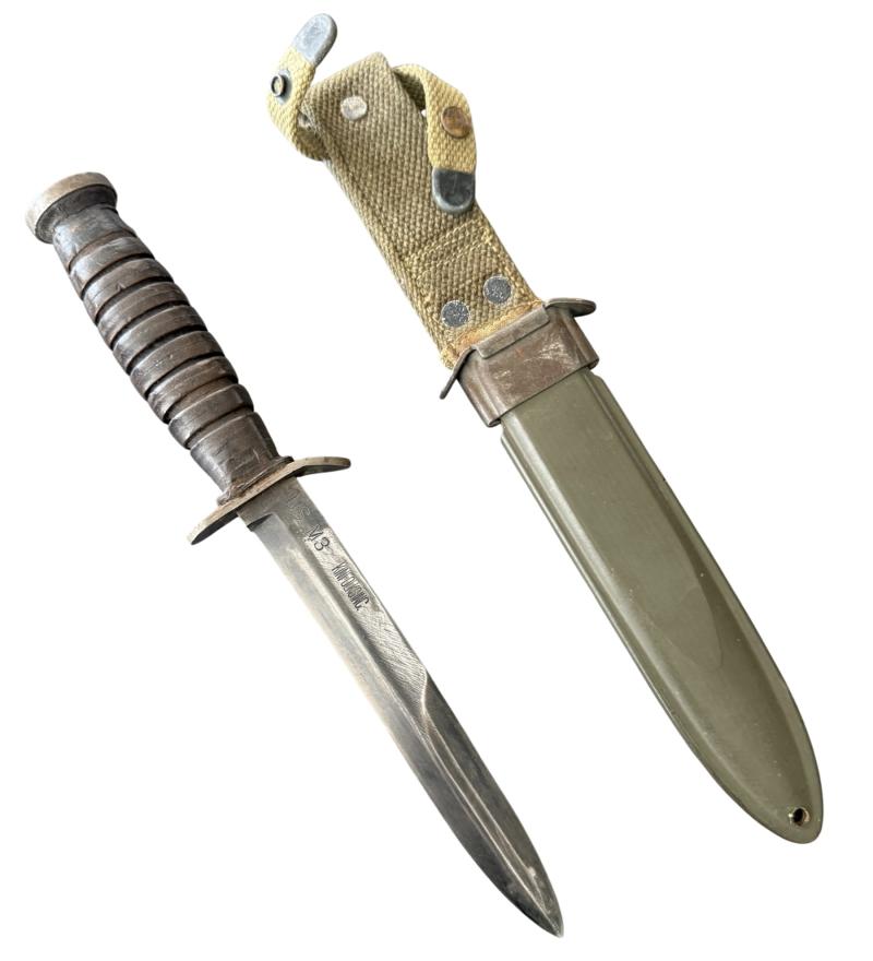 U.S. 2nd Model M3 Trench Knife and M8 Scabbard Rare Blade Marked