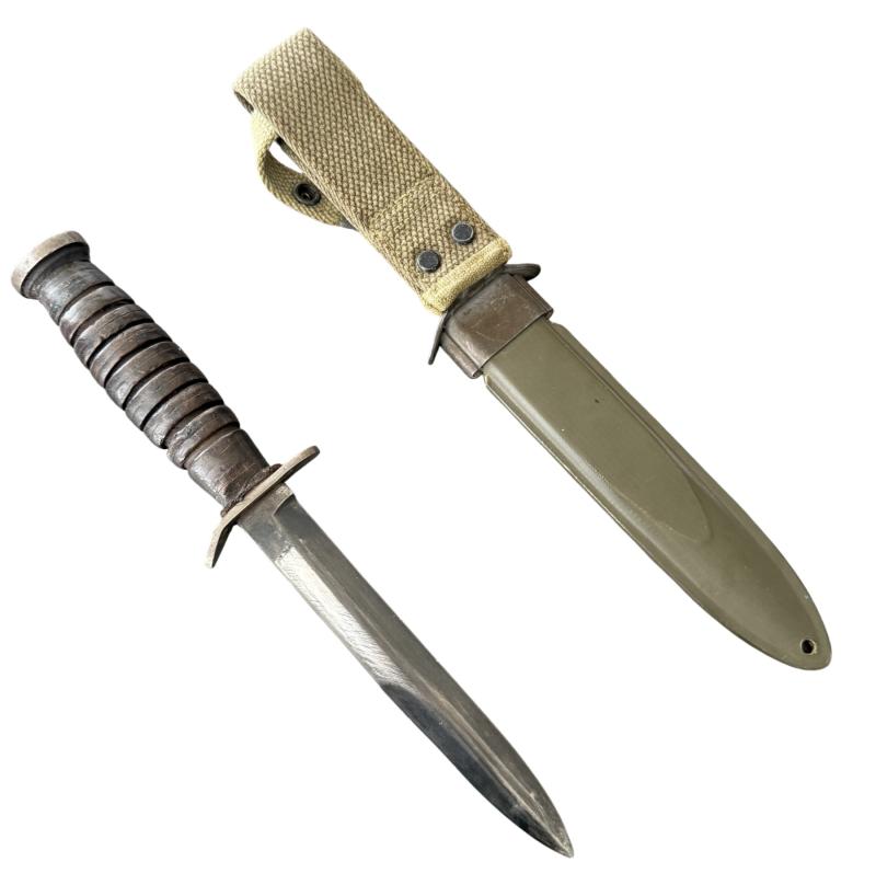 U.S. 2nd Model M3 Trench Knife and M8 Scabbard Rare Blade Marked